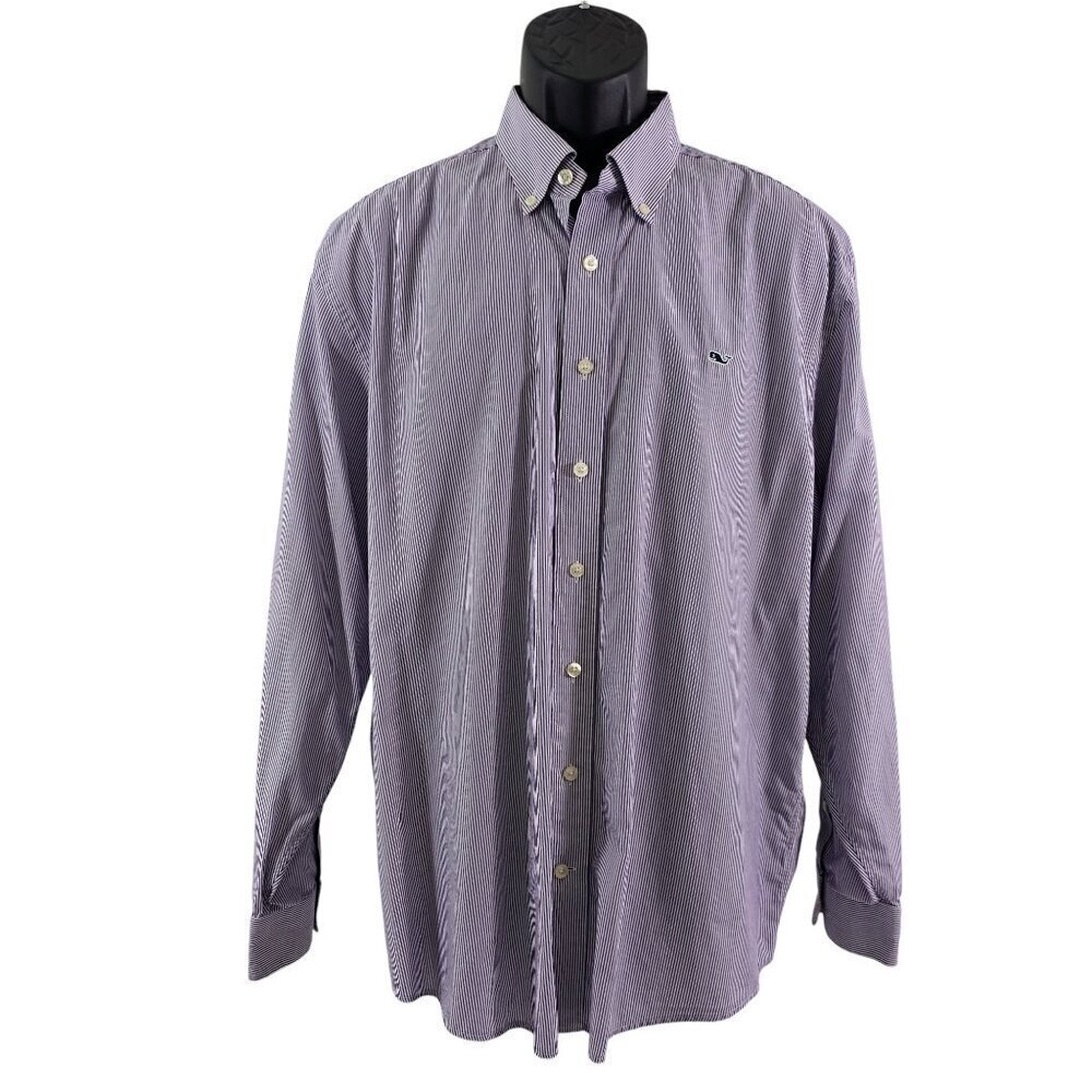 Vineyard Vines Men’s Button Stripe Down Long Sleeve Cotton Whale Shirt – Large**